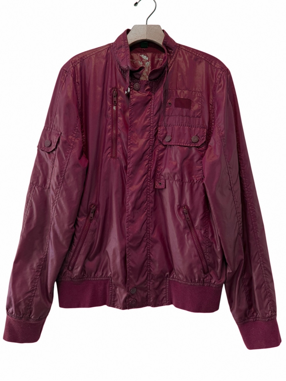 Charles & 1/2 Men’s Burgundy Nylon Utility Racer Jacket Medium Y2K Style